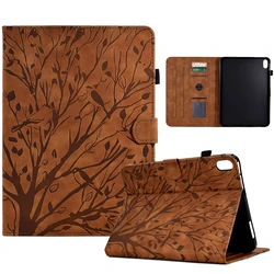 Funda de cuero con árbol en relieve para Ipad, carcasa con tapa para tarjetas para Ipad 10 