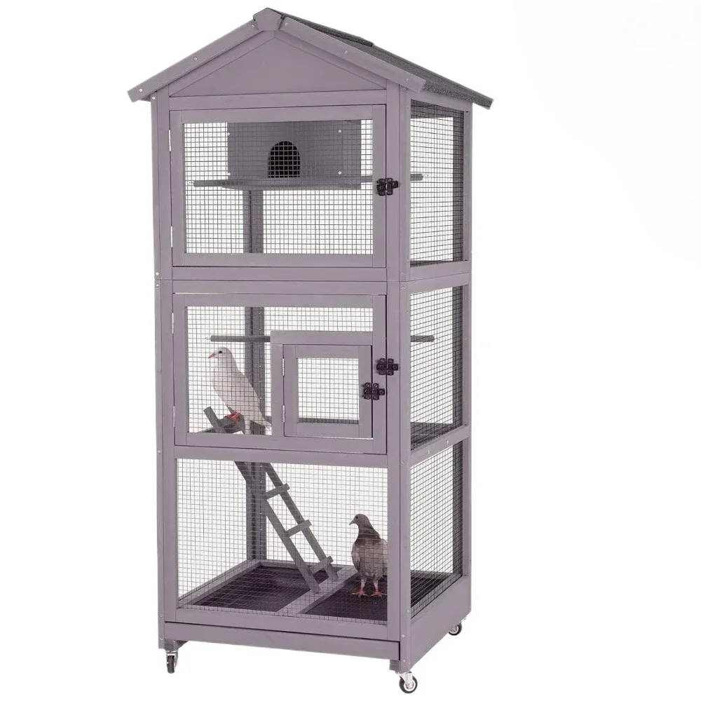 

Large Bird Cage Outdoor Indoor Parakeet Cage with Wheels, Perch and Deep Removable Pull-Out Tray for Parrot, Dove, Canaries