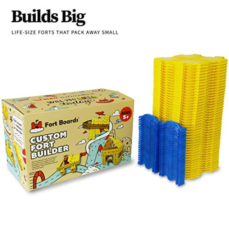 Kit de construction de Fort de luxe jaune, ensemble de jeu polyvalent d'intérieur et d'extérieur pour âges de 5 à 12 ans, jouet éducatif STEM pour château de construction