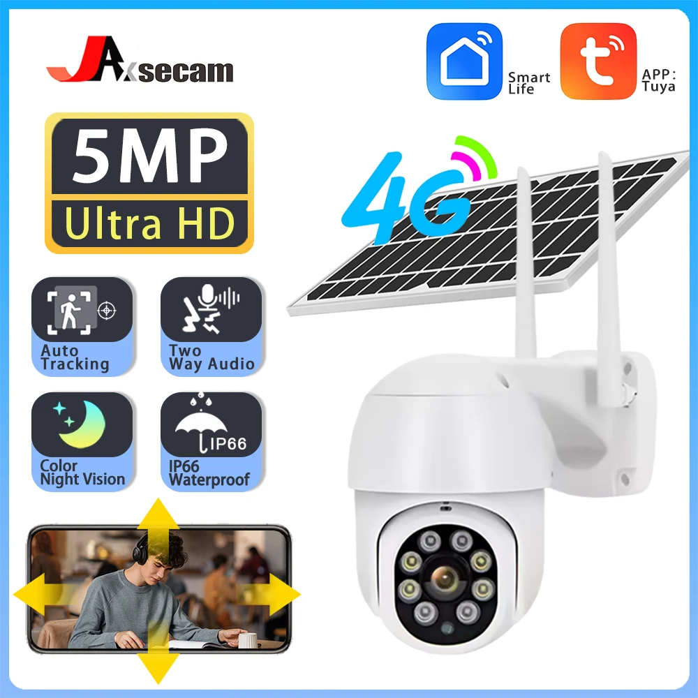 

4G Sim Card PTZ Camera Outdoor Wireless Solar IP Camera 5MP HD Solar panels Video Surveillance Camera Long Time Standby Tuya APP