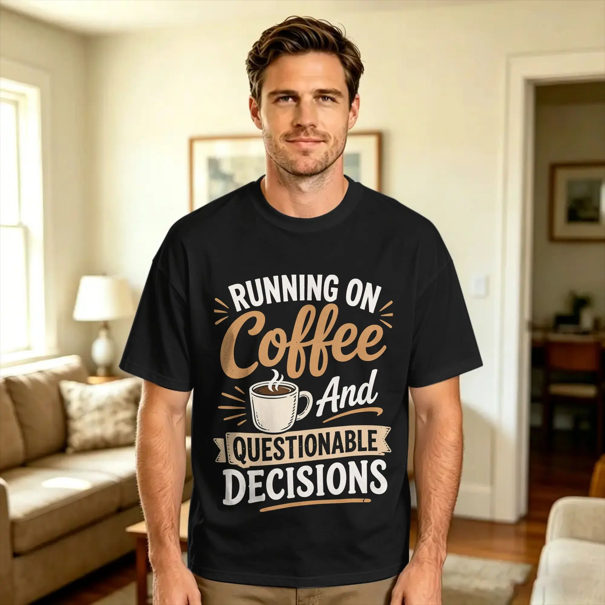 Running On Coffee and Questionable Decisions Caffeine Humor T-Shirt  Hippie T-Shirts Short Sleeve Vintage Tshirt Summer 5XL Tees