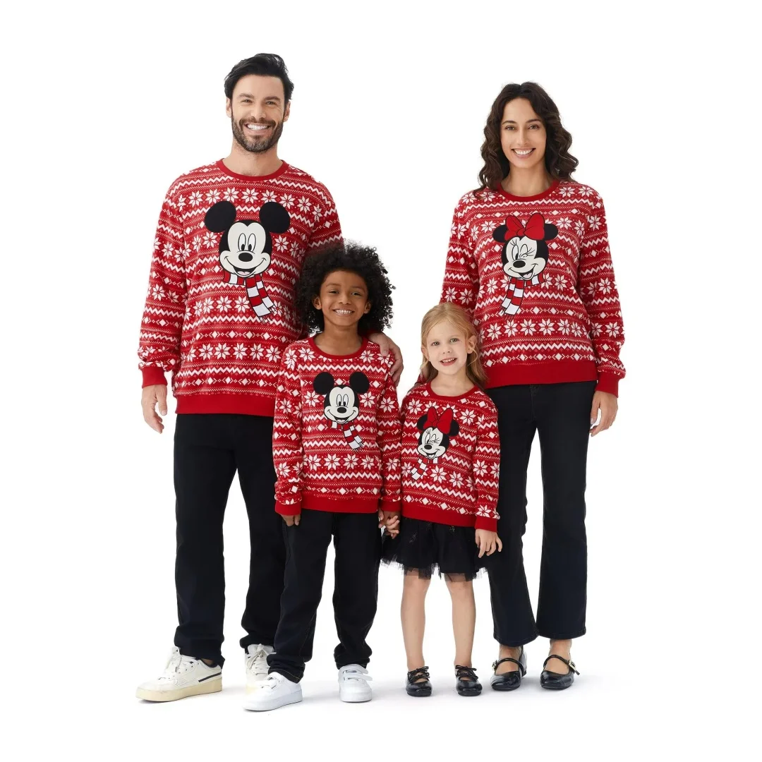 

Disney сая-толстовка с принтом Микки, языковая зима Weihnachten Mama Papa Kinder Lockere Passform Rot, одинаковый комплект для всей семьи
