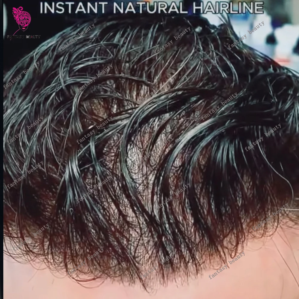 Poliuretano (PU) Micro Skin Super Delgado de 0.02mm, 80% de Densidad, 1B30 520 # # Tupé de Cabello Humano 1b65 para Hombre, Línea de Cabello Natural Invisible, Productos para el Cabello Masculino