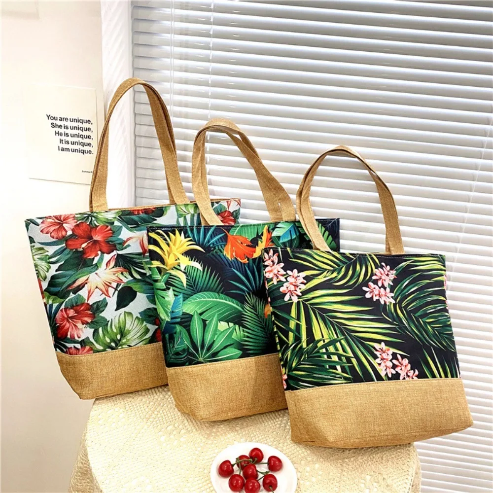 Plants Printing Retro Handbags Colorful Cotton Linen Minimalist Tote Bag Shoulder Bag