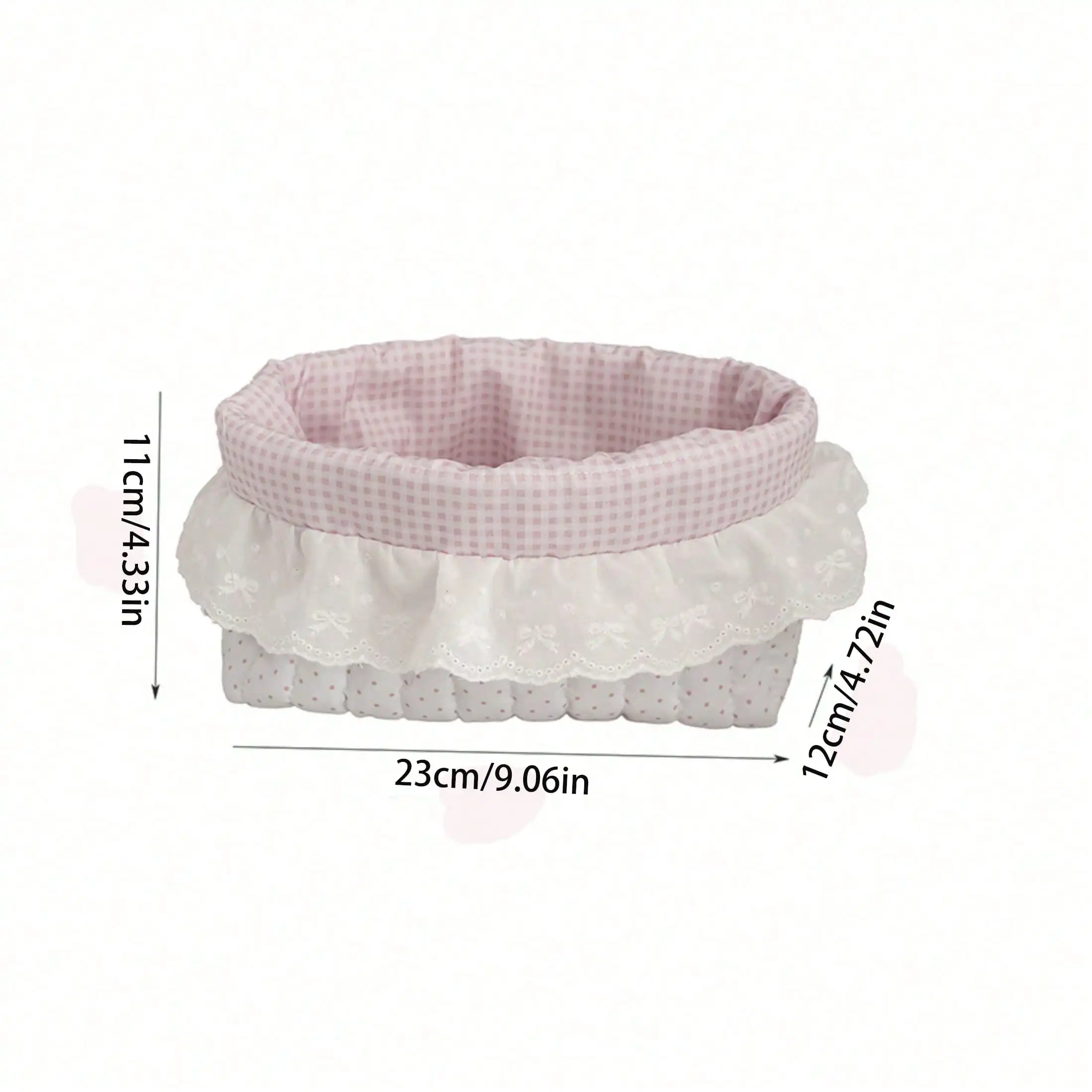 Gepunkteter Rüschen-Aufbewahrungskorb in Süßem Rosa, Desktop-Organizer für Snacks, Kleiner Handgefertigter Organizer-Korb – Detail 6
