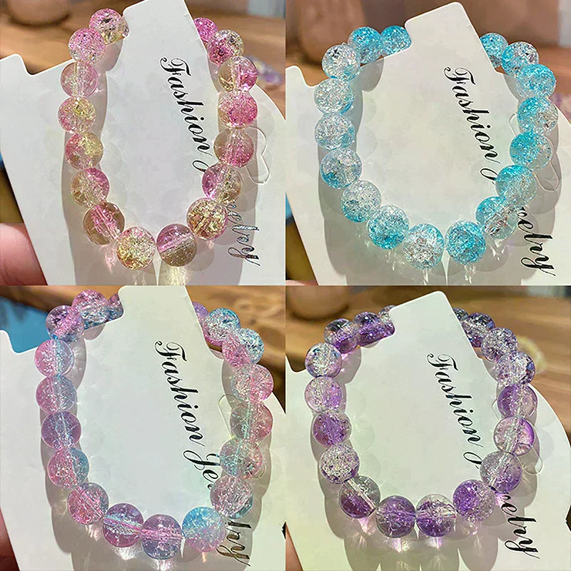 Women's Cracked Quartz Crystal Beaded Round Glass Beads Stretch Bracelet Bangle Bracelets Women Girl Charm Wrap Jewelry