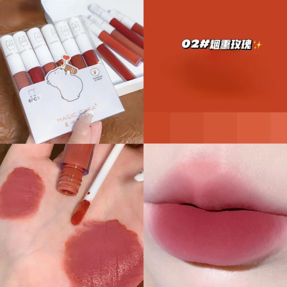 6pcc/set Velvet Matte Lipstick Lip Tint Mud Set Moisturizing Cosmetics Love Bear Lip Glaze Lip Stick Lip Gloss Lip Tint Mud