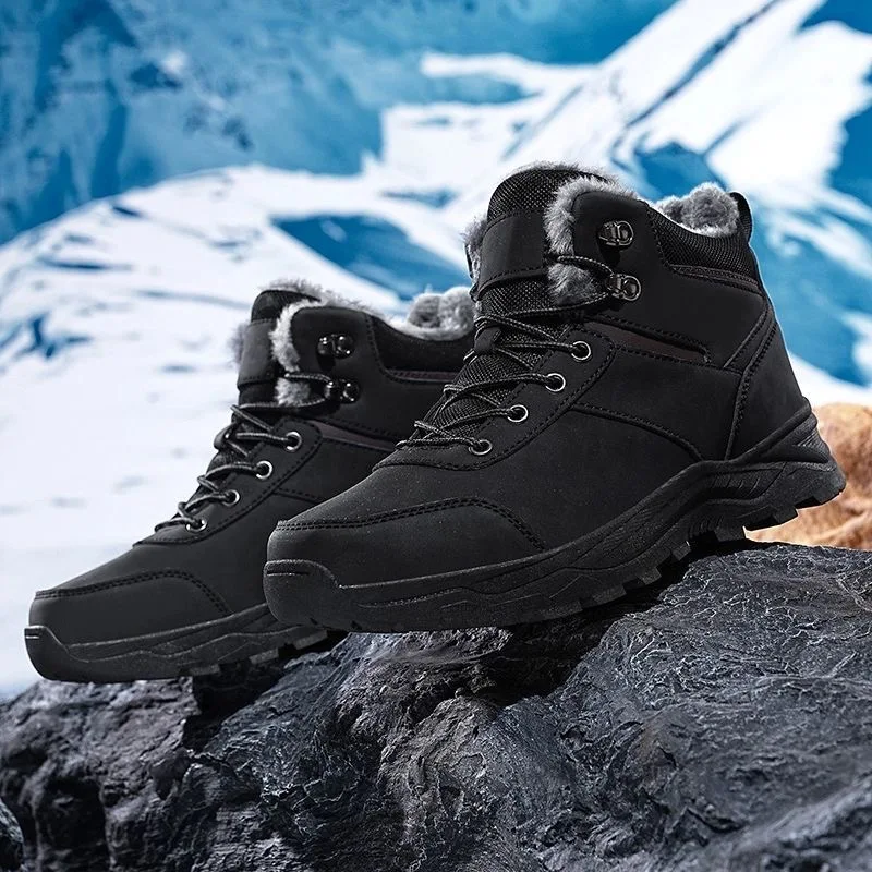 Winter Men's Boots Plush Warm Military Tactical Boots Outdoor Noon Slip Hiking Shoes Winter High-top Cotton Shoes Men Snow Boots
