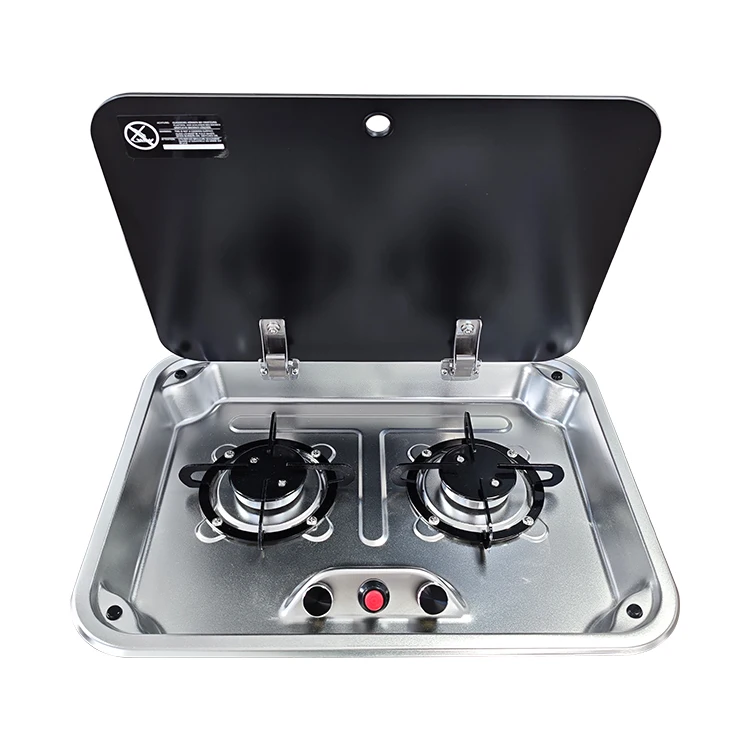 

JDA Stainless Steel RV Cooktop Gas Stove Built-in 2 Burner With Glass Cover Gas Burner For RV Picnic Marine