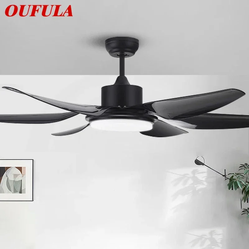 OUFULA 북유럽 LED 선풍기 조명, 미국 스타일 레스토랑 거실 서재 천장 선풍기 조명, 원격 전기 선풍기 조명
