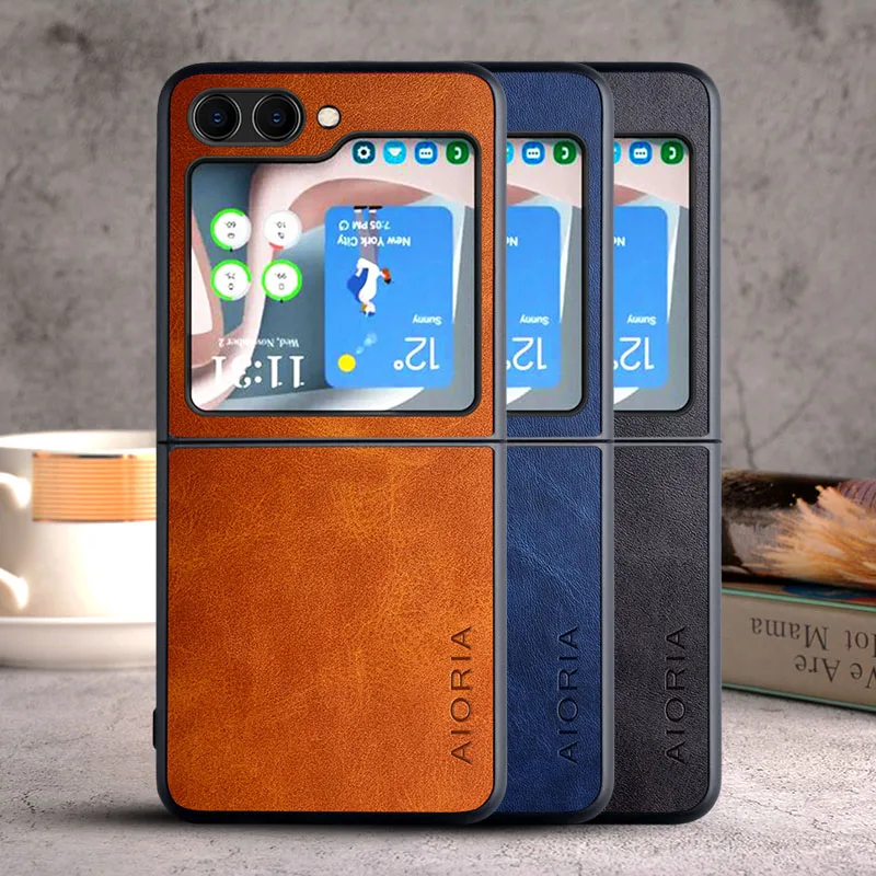 Case for Samsung Galaxy Z Flip 5 6 Flip5 5G coque Luxury Vintage leather Full Protective cover for samsung galaxy z flip 6 case