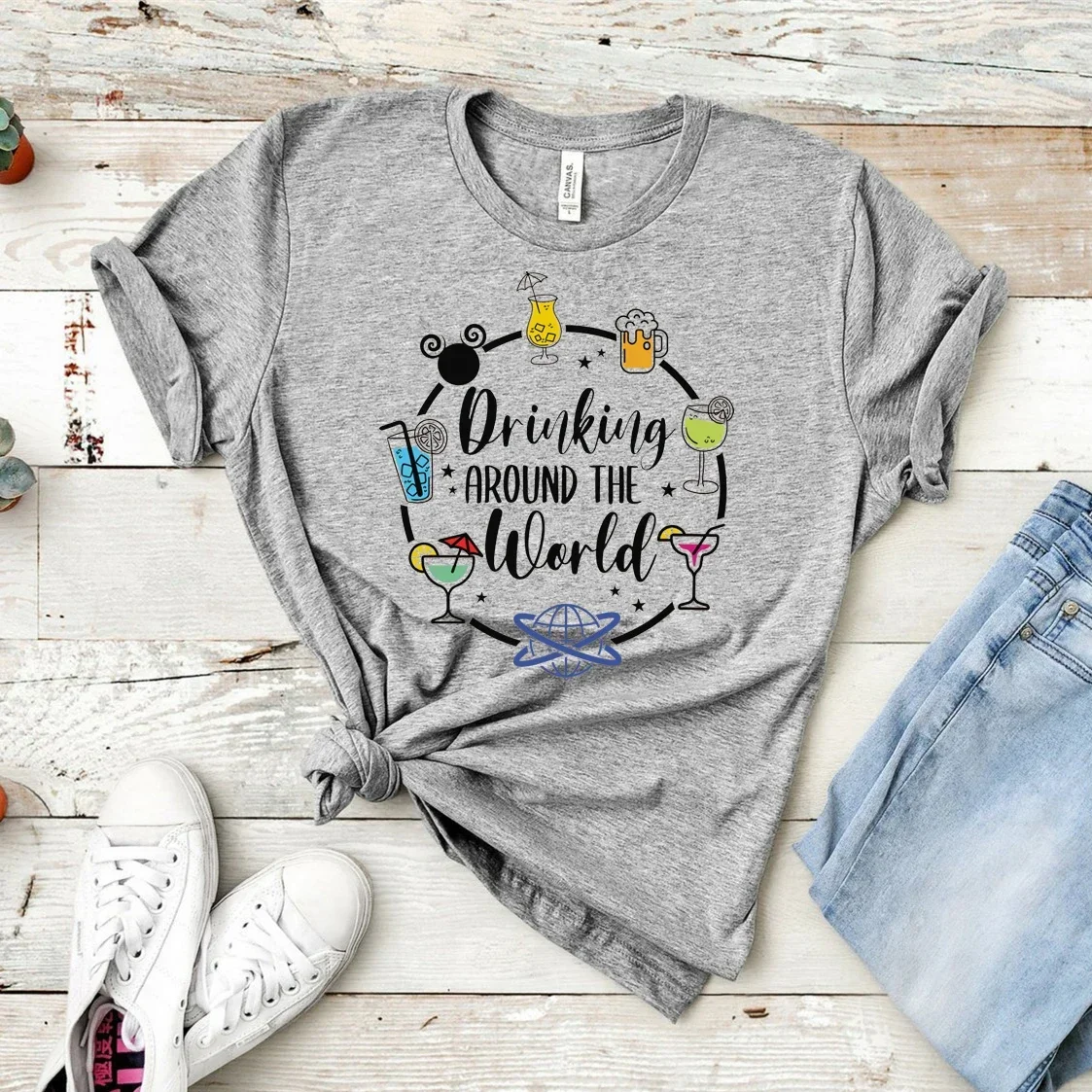 

Drinking Around The World Shirt World Traveler T-shirt Funny Epcot Drinking Shirts Cute Vacation Tees 2024 Summer Cotton Tops