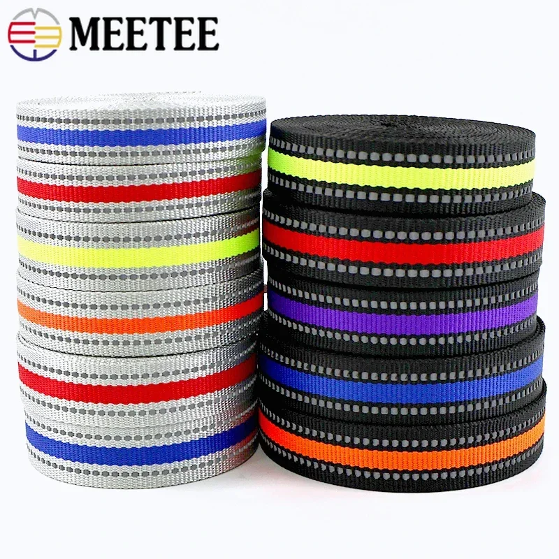 5/10M 15-25mm Color Reflective Strip Ribbon Bands Belt Dog Leash Webbing Tape Clothes Safety Strap DIY Sewing Craft Material