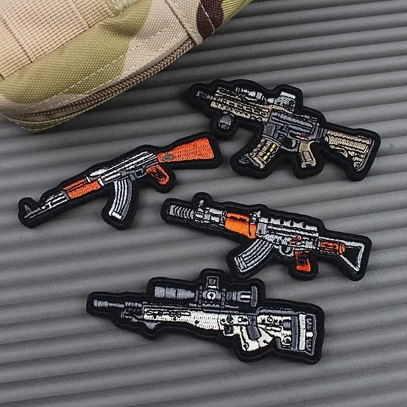 Cartoon Weapon Firearms Hook & Loop Armband Embroidery Patches Morale Badge Tactical Patch Backpack Cloth Backpack Stickers