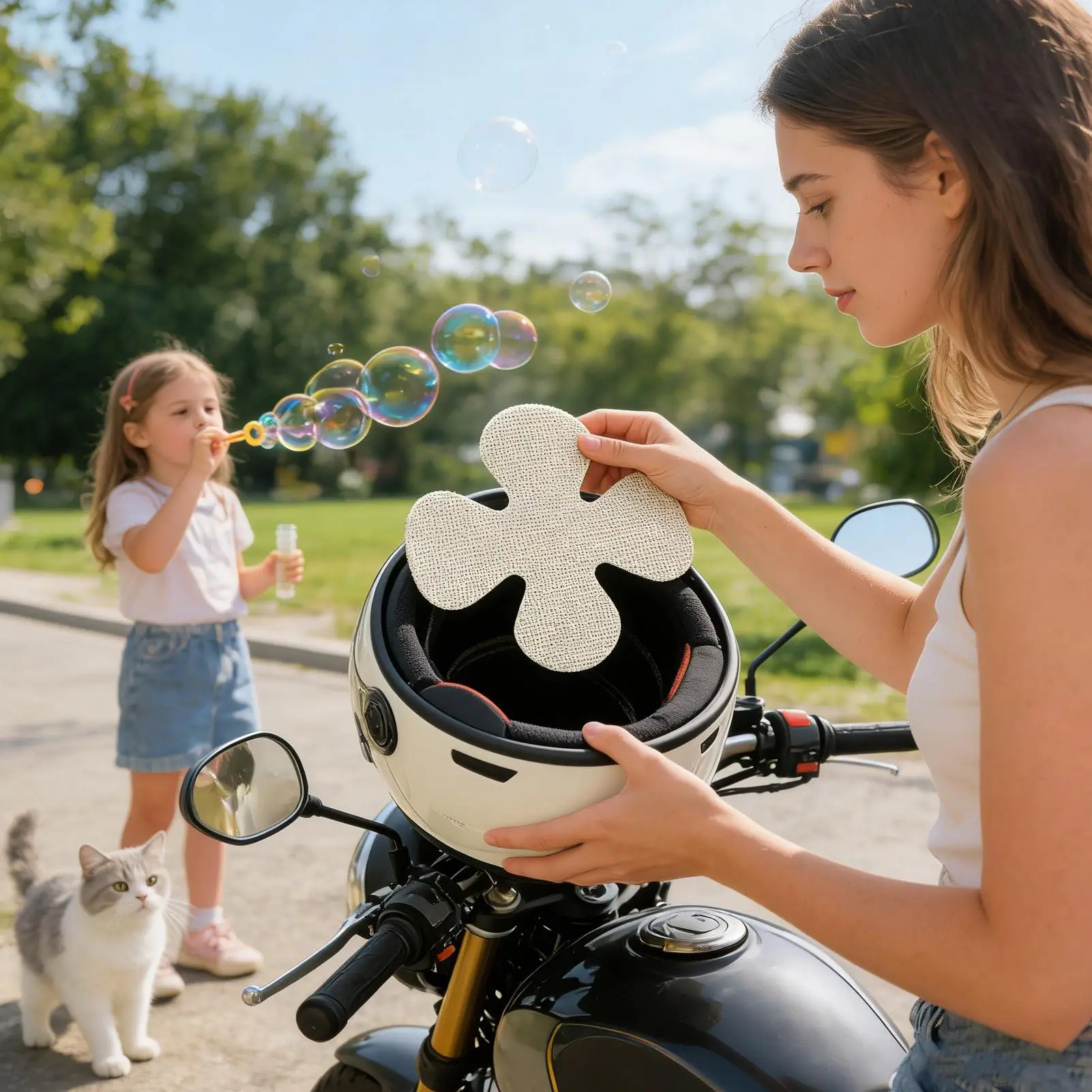 Helmet liner pad, motorcycle helmet liner, bio-based liner, universal helmet and helmet accessory pad that doesn't compress hair