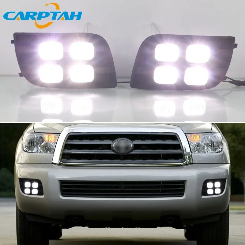 12V Car LED DRL Daylights For Toyota Sequoia 2007-2014 2015 2016 2017 Yellow Turn Signal Daytime Running Light 12v Auto Foglamp