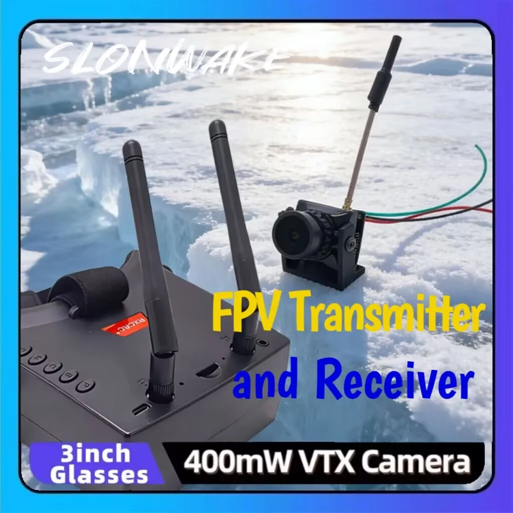 SLONWAKE 5.8G Module 400mW Miniature Video Transmitter and Matching 3-inch FPV Headset Receiver Glasses,for FPV RC Playing Drone