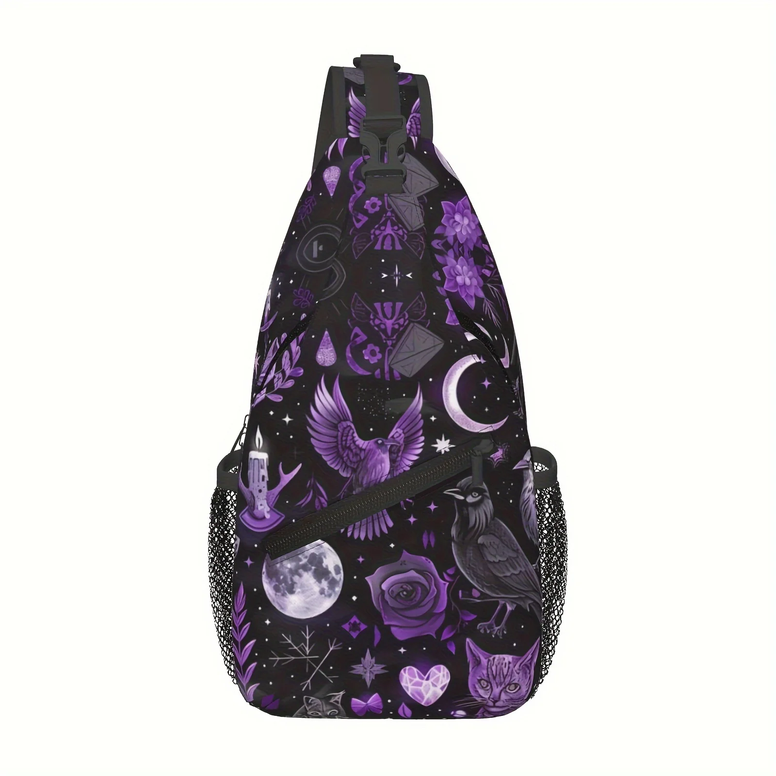 

A Versatile Crossbody Chest Bag Suitable for Hiking, Featuring a Gothic Witchcraft Design. This Durable Shoulder Bag