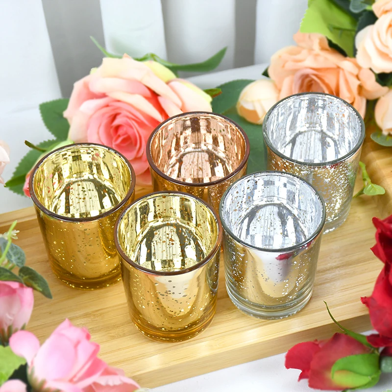 1p Gold Silver Candle Holders Mercury Glass Tealight Holder Votive Candle Cup For Home Decor Wedding Centerpieces Party Supplies