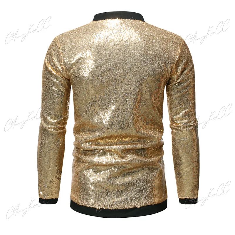 Chaqueta de lentejuelas doradas brillantes para hombre, cárdigan ajustado para hombre, Blazers para fiesta en club nocturno, DJ, escenario, cantante, espectáculo de baile, disfraz para hombre, nuevo