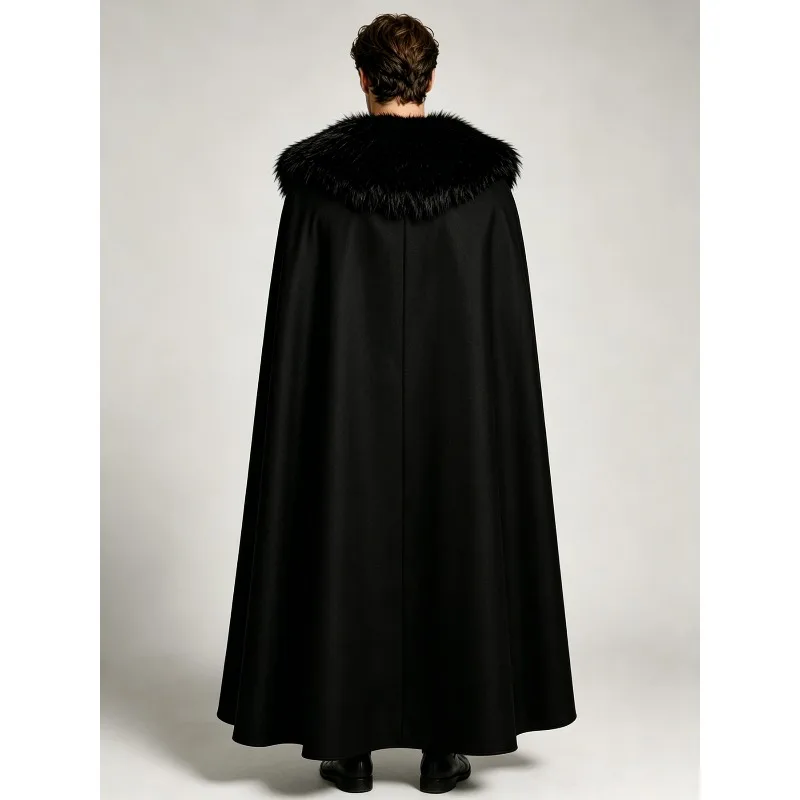 Halloween performance cape with thick fur collar, medieval costume, Rhaegar Targaryen cape view 3
