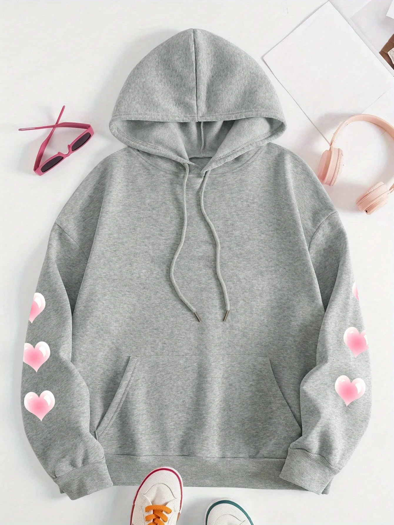 Sweat à capuche de dessin animé-pull pour femmes, sweat à capuche à motif amusant, Design en forme de cœur, tenue quotidienne décontractée et confortable