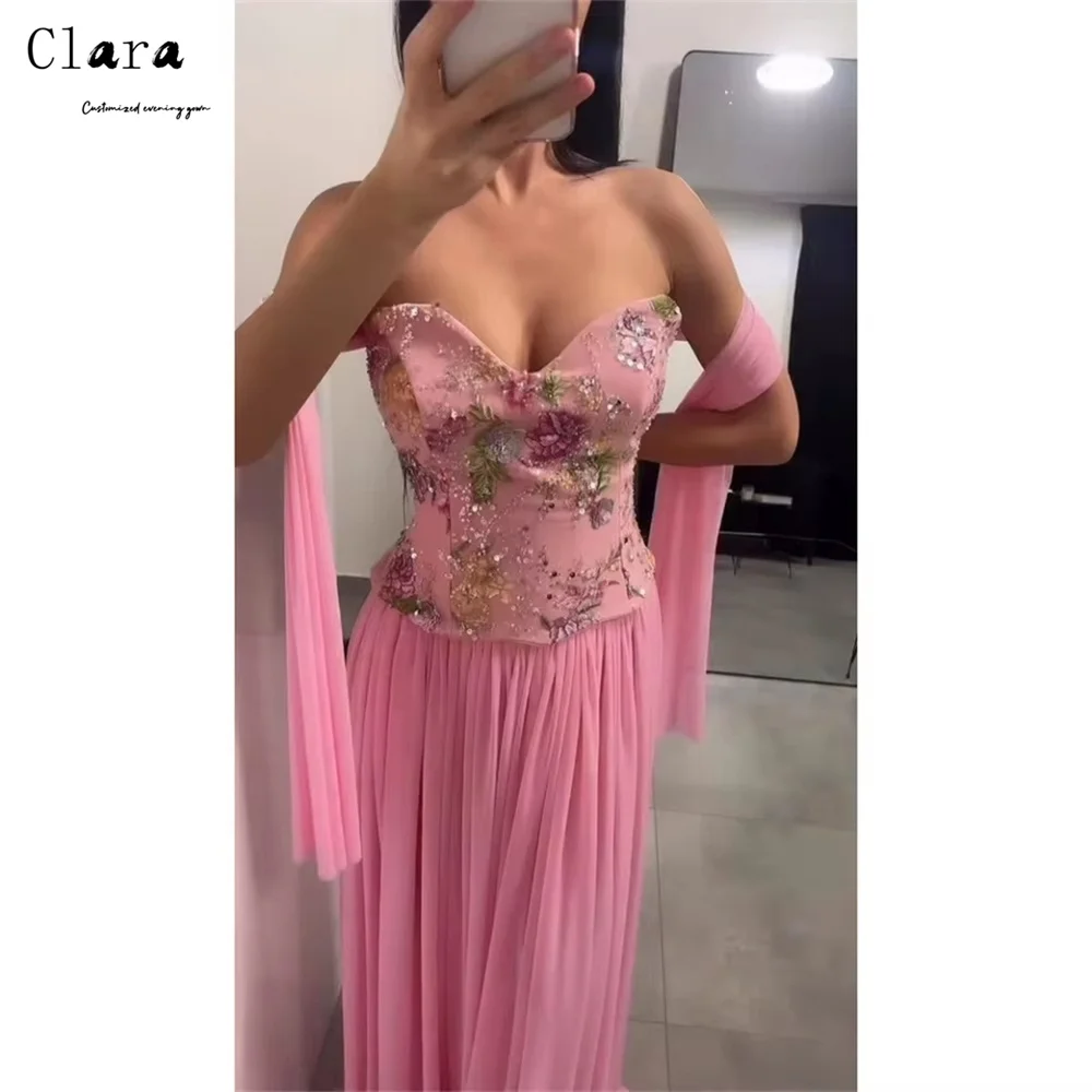 

Clara Custom Pink Sweetheart Lace Flowers Prom Dresses 2026 Luxury Prom Elegant Party Dress for Women Luxury Ball Gown Dress