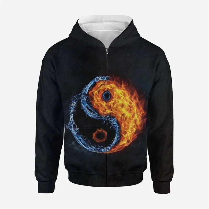 Oversize Zip Up Hoodie Men Women Children Hooded Jacket Fashion Sweatshirt Yin Yang Eight Trigrams 3D Printed Long Sleeve Unisex