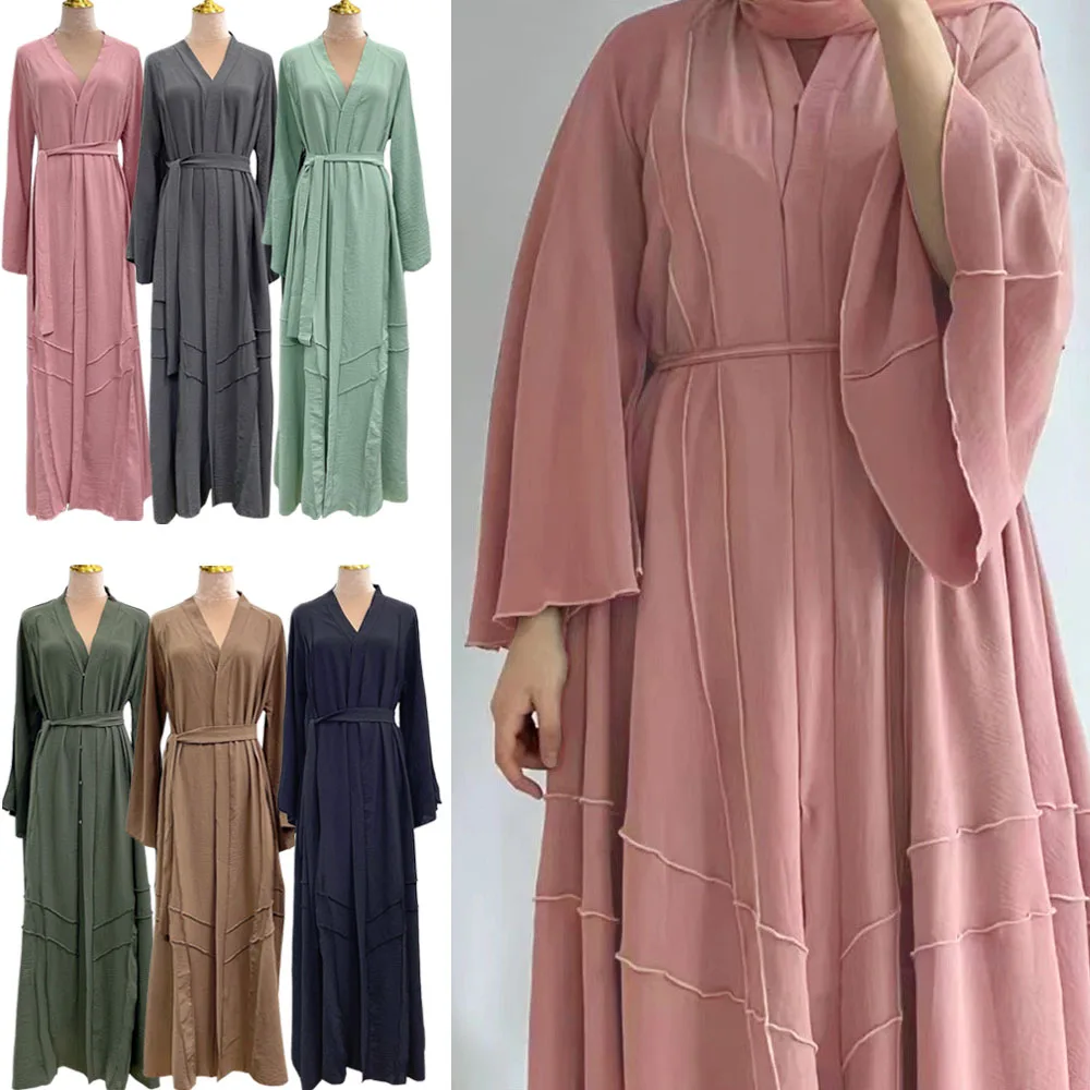 

Eid Ramadan Open Abaya Kimono Women Puff Sleeve Muslim Long Maxi Dress Islamic Dubai Turkey Modest Gowns Femme Musulmane Kaftan