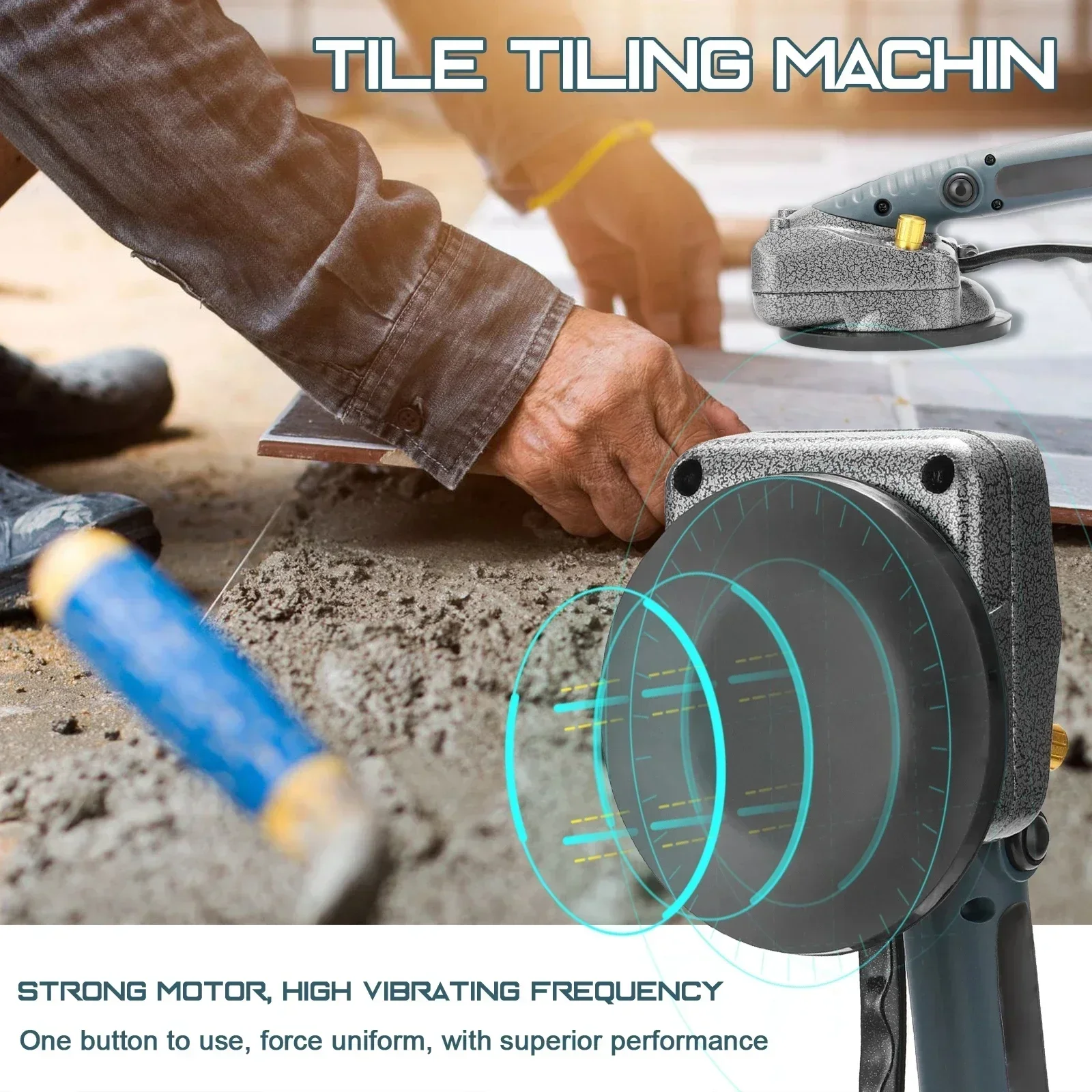 Cordless Tile Tiling Machine Li-ion Smart Wall Floor Tiles Laying Vibrating Tool with 100*100mm Suction Cup with 1/2pcs Batter