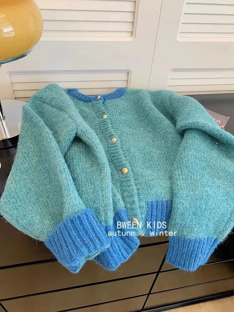 Korean Childrens Wear 2024 New Girls Coat Spring Autumn Fashion Baby Korean Loose Childrens Cardigan Sweater