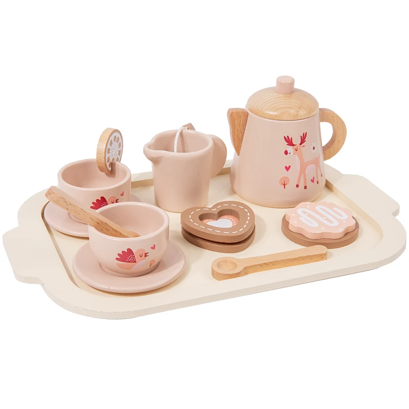 Afternoon Tea Set Wooden Toy Pretend Play Food Learning Role Play Game Early Educational Toys for Toddlers Girls Boys Kids Gifts