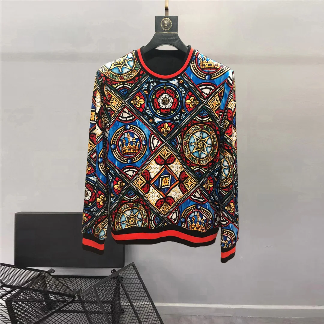 

European and American men's wear summer 2022 new Long sleeves vintage court print Fashionable round neck hoodies