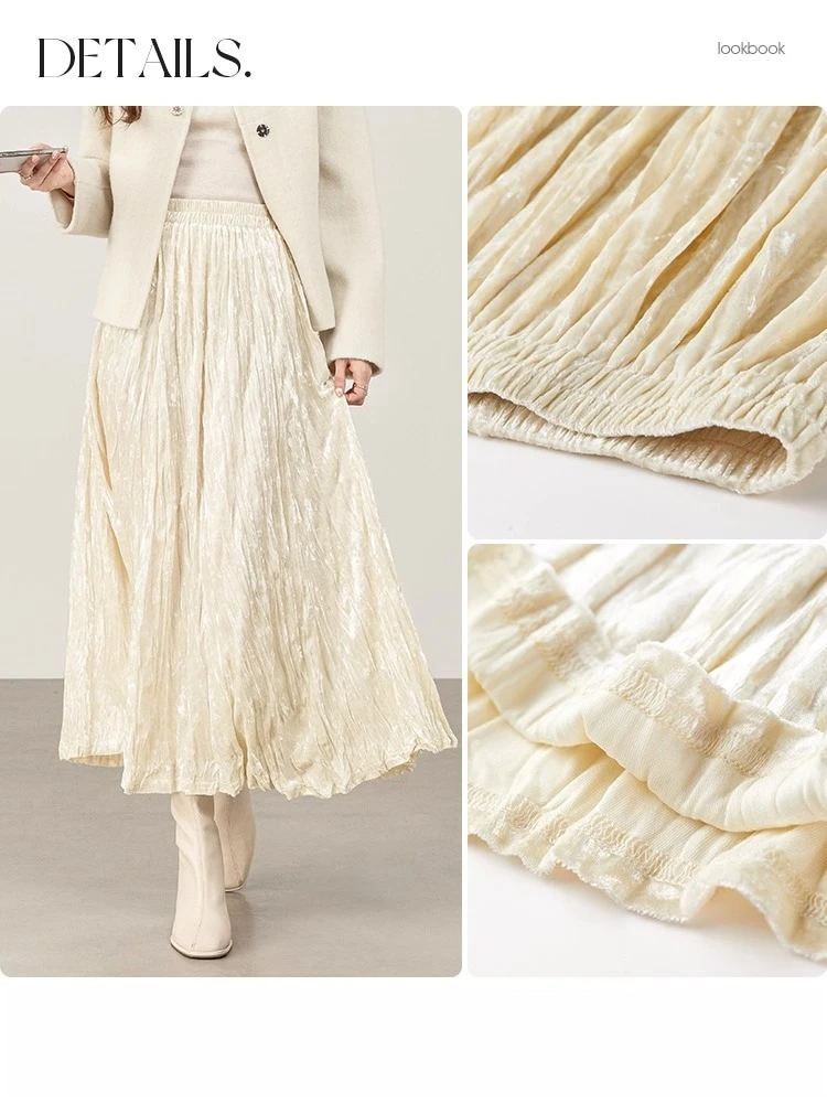 SENTUBILA Women's Long Skirts For Woman Solid Elastic Waistband Loose-fit A-line Skirts 2025 Autumn Elegant Long Skirt 153QG3460