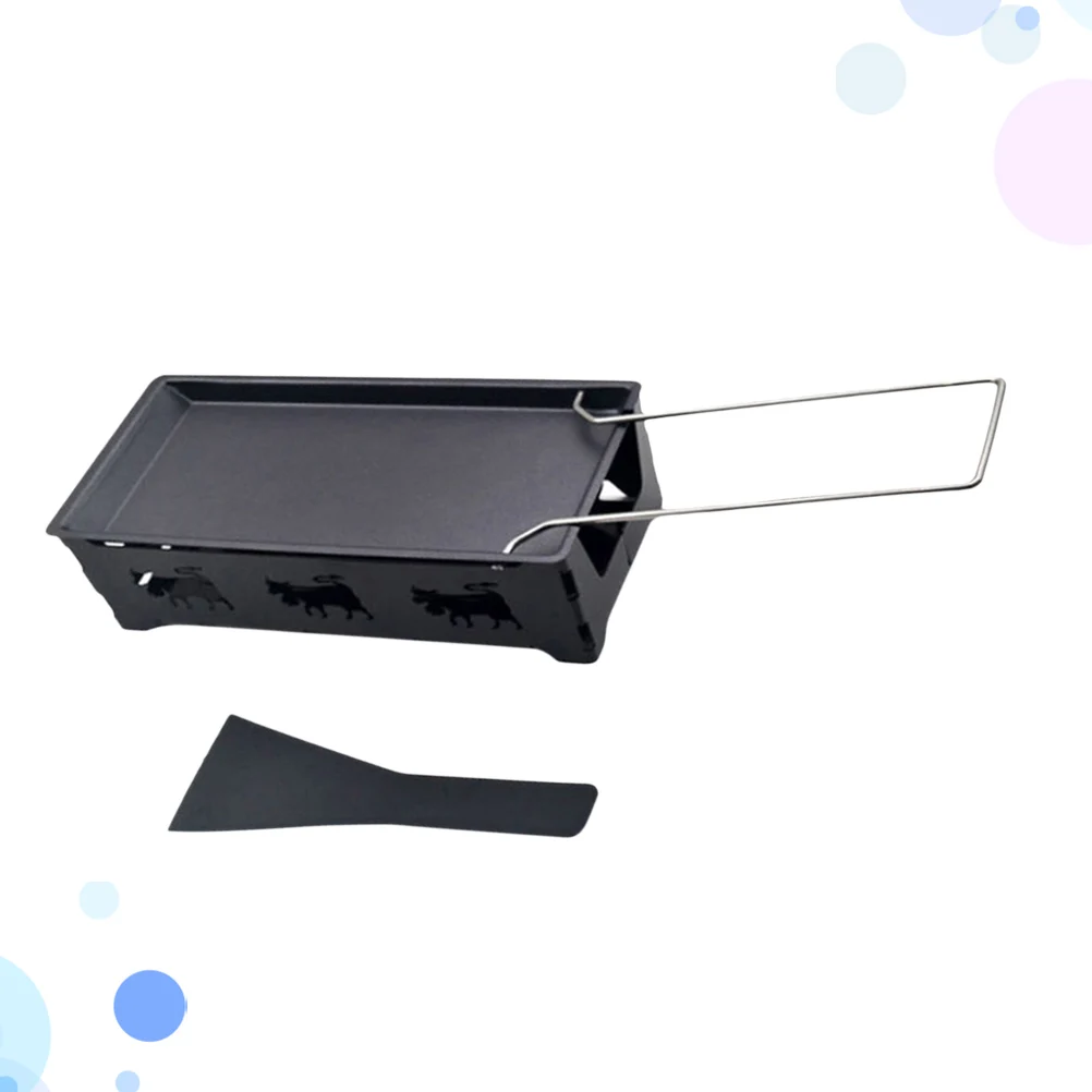 

1Set Mini Cheese Grill Portable Non-Stick Camping Cookware Black Baking Tray Stove Steel Handle Baking Tray Stove