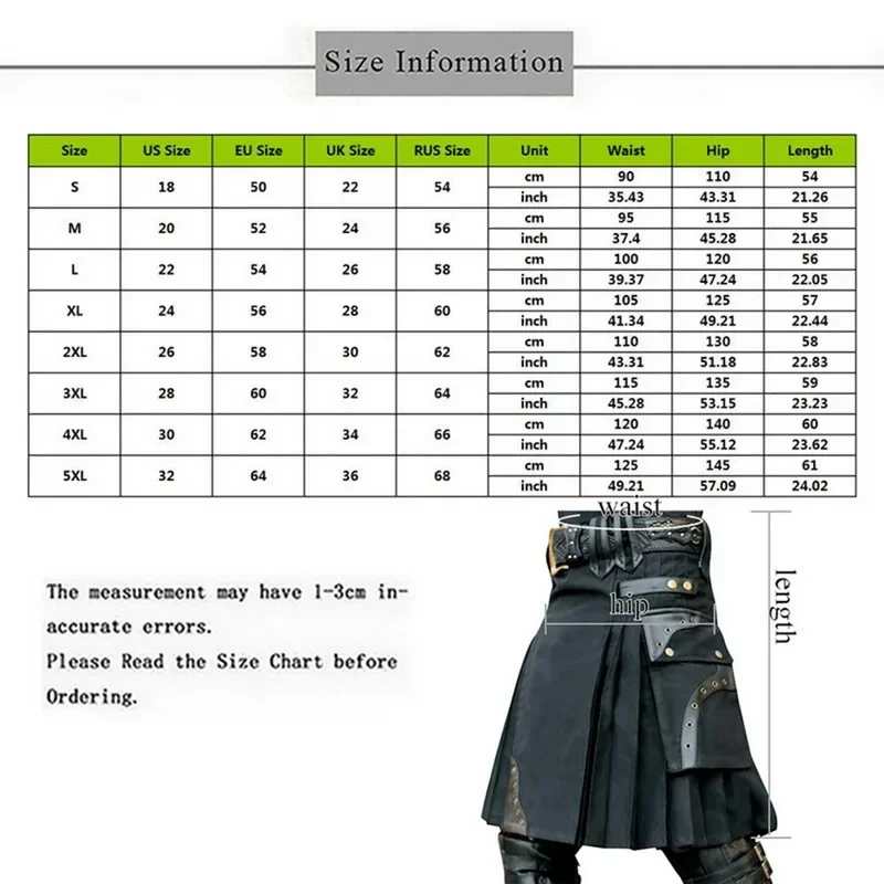 New Scottish Mens Kilt Traditional Skirt Metal Classic Retro Traditional Personality Kilts Check Pattern Skirts