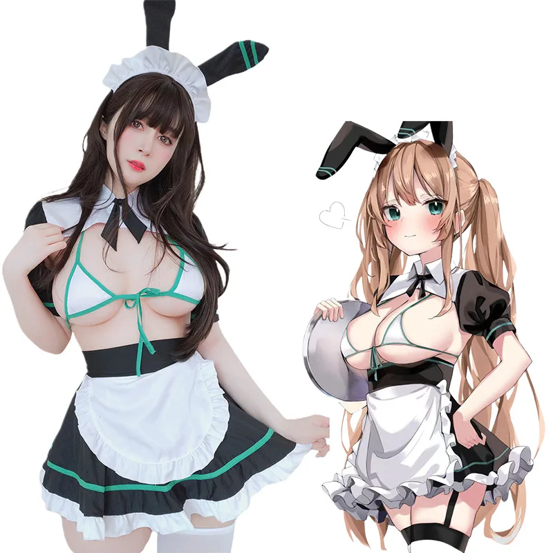 

Anime Cute Maid Cosplay Costume Bunny Girl Sexy top skirt Headwear Uniform Women Nightclub Suit Sexy lingerie Halloween Clothes