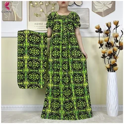 Muslim Abayas Summer For Women Short Sleeve New Dubai Fashion Boat Neck Cotton Printed Caftan African Abaya Femme Loose Robe