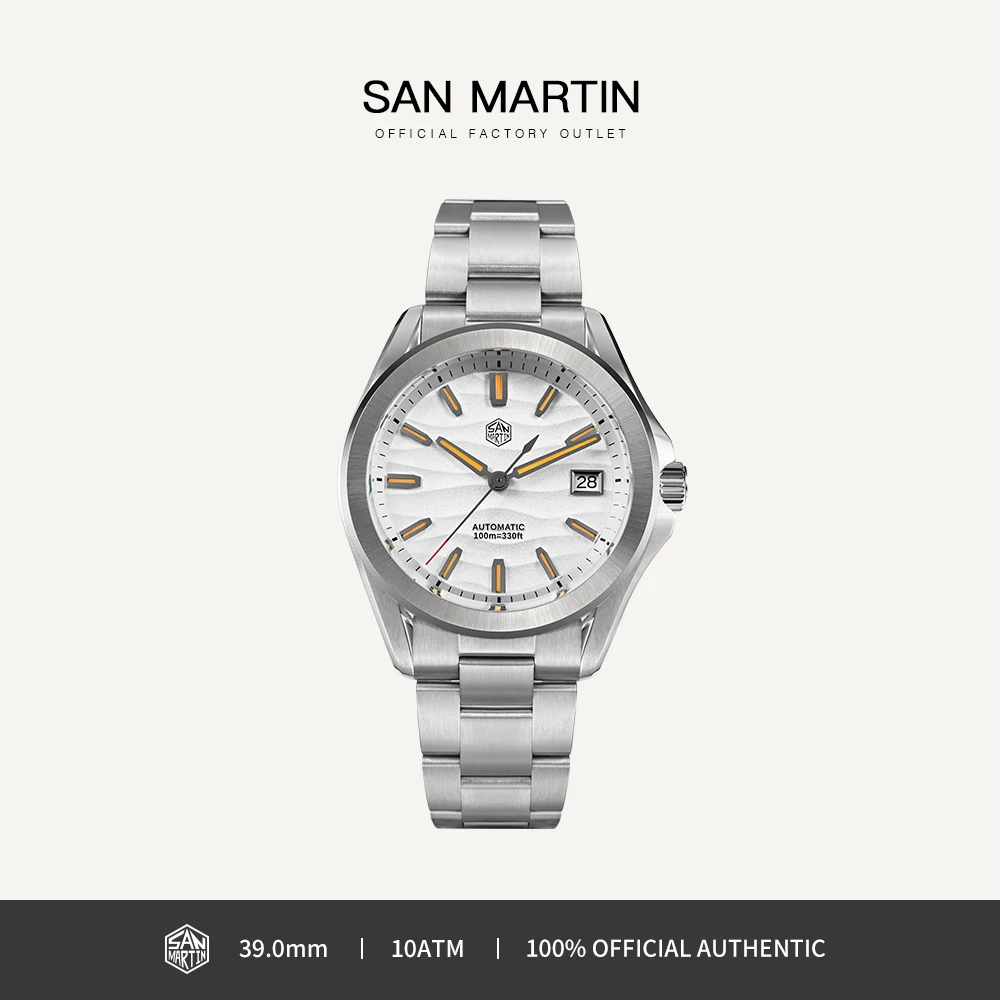 

China San Martin 39mm Stainless Steel Men Sports Dune Texture Dial Automatic Mechanical Watch Waterproof 10Bar Luminous SN0129G