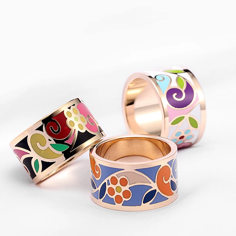Fashion Rings For Women Small Adorn Enamel Jewelry Boho Cloisonne Handicrafts Ethnic Wind Stainless Steel  Wholesale