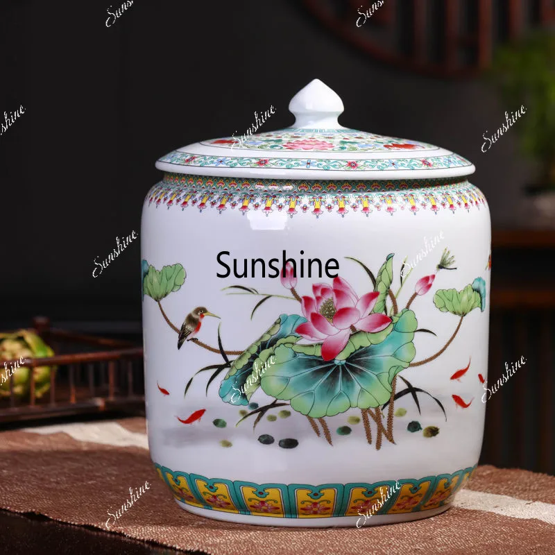 Ceramic noodle jar, rice bucket, household sealed with lid, moisture-proof insect-proof tea cake jar