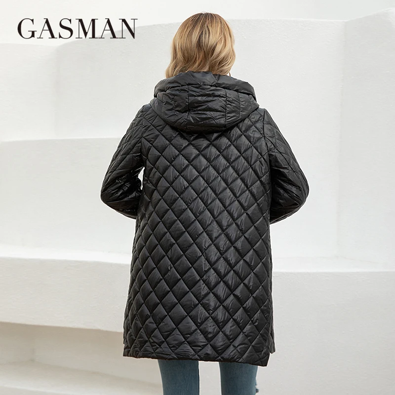 GASMAN 2023 New Spring Autumn Women coat Simple Mid-Length Fashion unique splicing Hooded design Women\'s spring jackets 8220