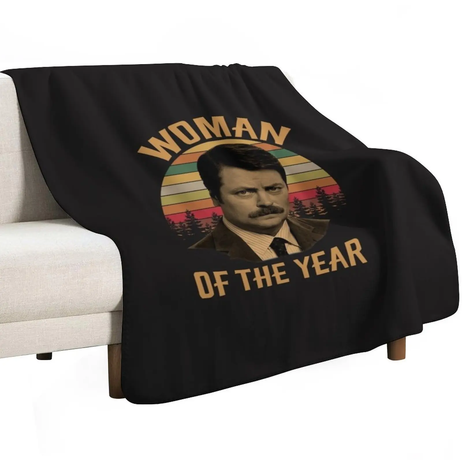 Woman of The Year Vintage Retro Ron Swanson Parks and Recreation Classic T-Shirt Throw Blanket Giant Sofa Blankets