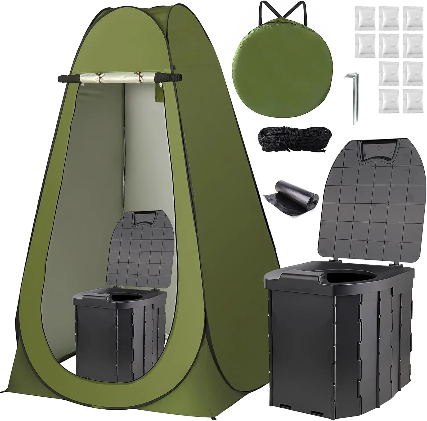 

Toilet and Privacy Tent for Adults, Up Privacy Tent Outdoor X Large Camping Folding Toilet,1 Roll Toilet Bags, 10 Pack Liquid W