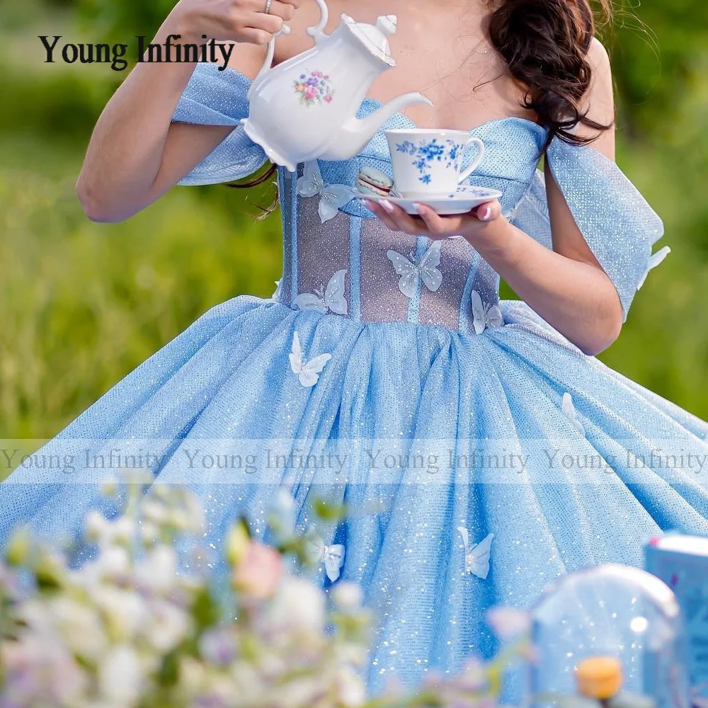 Blue Quinceanera Dress 2024 Ball Gown Princess Sweet 15 16 Birthday Party Gown Pleats Layers Ruffle Backless Pageant Butterfly