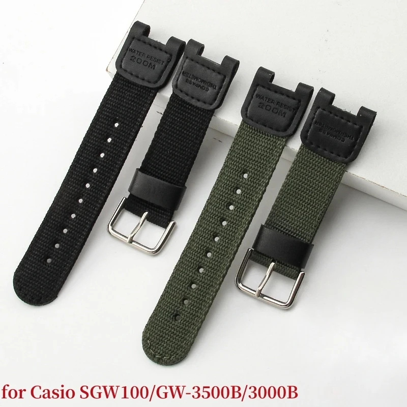 12x24mm Leather Nylon Watch Strap for Casio Notch Watchband GA-1000 1100 A1130 SGW100 SGW200 GW-3500B 3000B Men Accessories