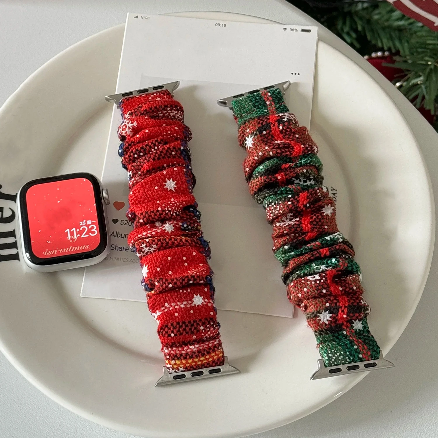 Weihnachtsschleifenarmband für Apple Watch Band 46 mm 42 mm 41 mm 45/44 mm Damenband elastisches Armband für IWatch Serie 11 10 9 8 7 6 5 SE