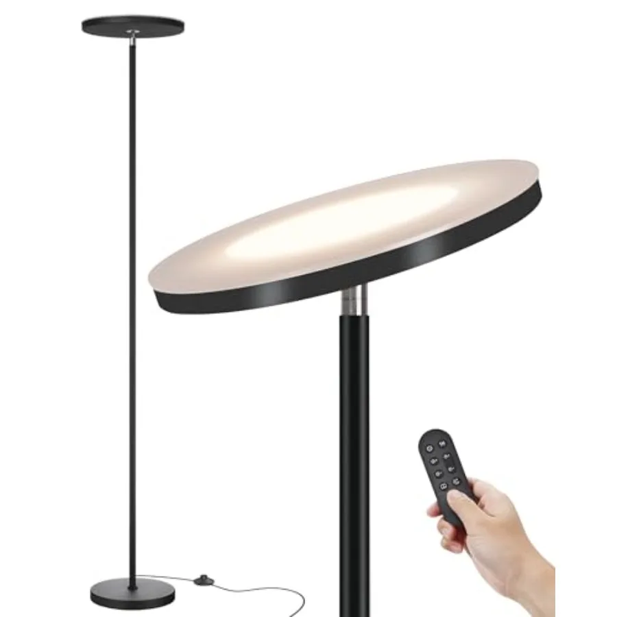 

LED Floor Lamp Super Bright Torchiere with Remote and Feet Switch Stepless Dimmable Tall Standing Lamp 69" Modern Pole Light fo