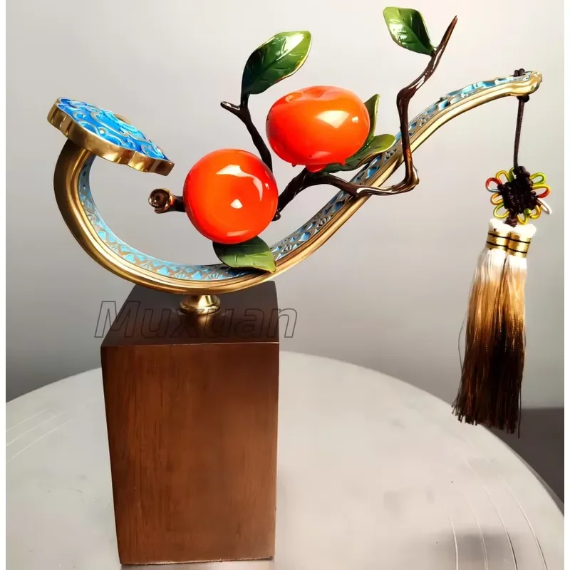 Modern Home Decoration Persimmon Theme Copper Carving Ornament All Wishes Come True Symbol Powder Coating Casting Art Piece