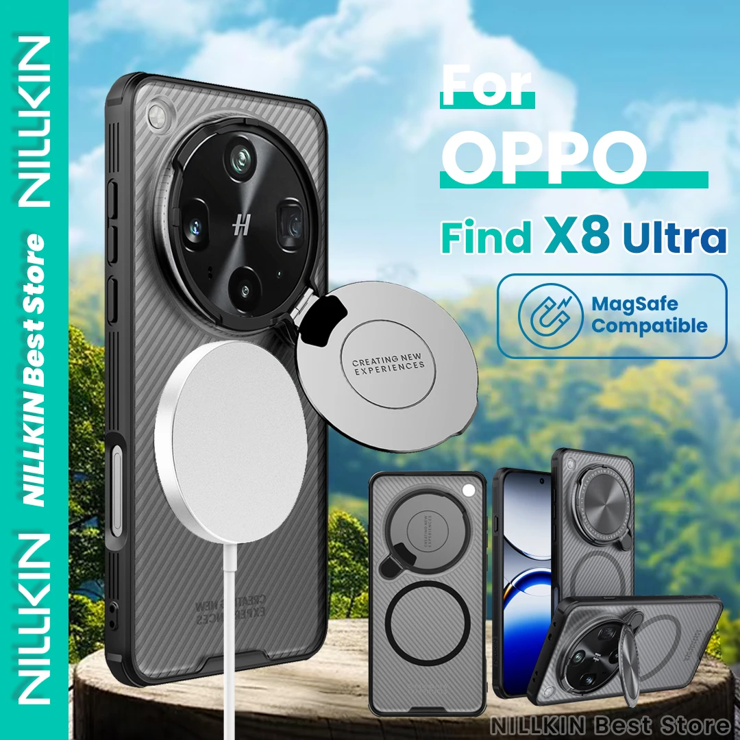 

Чехол Nillkin для Oppo Find X8 Ultra, магнитный чехол для зарядки камеры Magsafe, чехол для объектива, подставка, ТПУ + ПК, прозрачный черный жесткий чехол